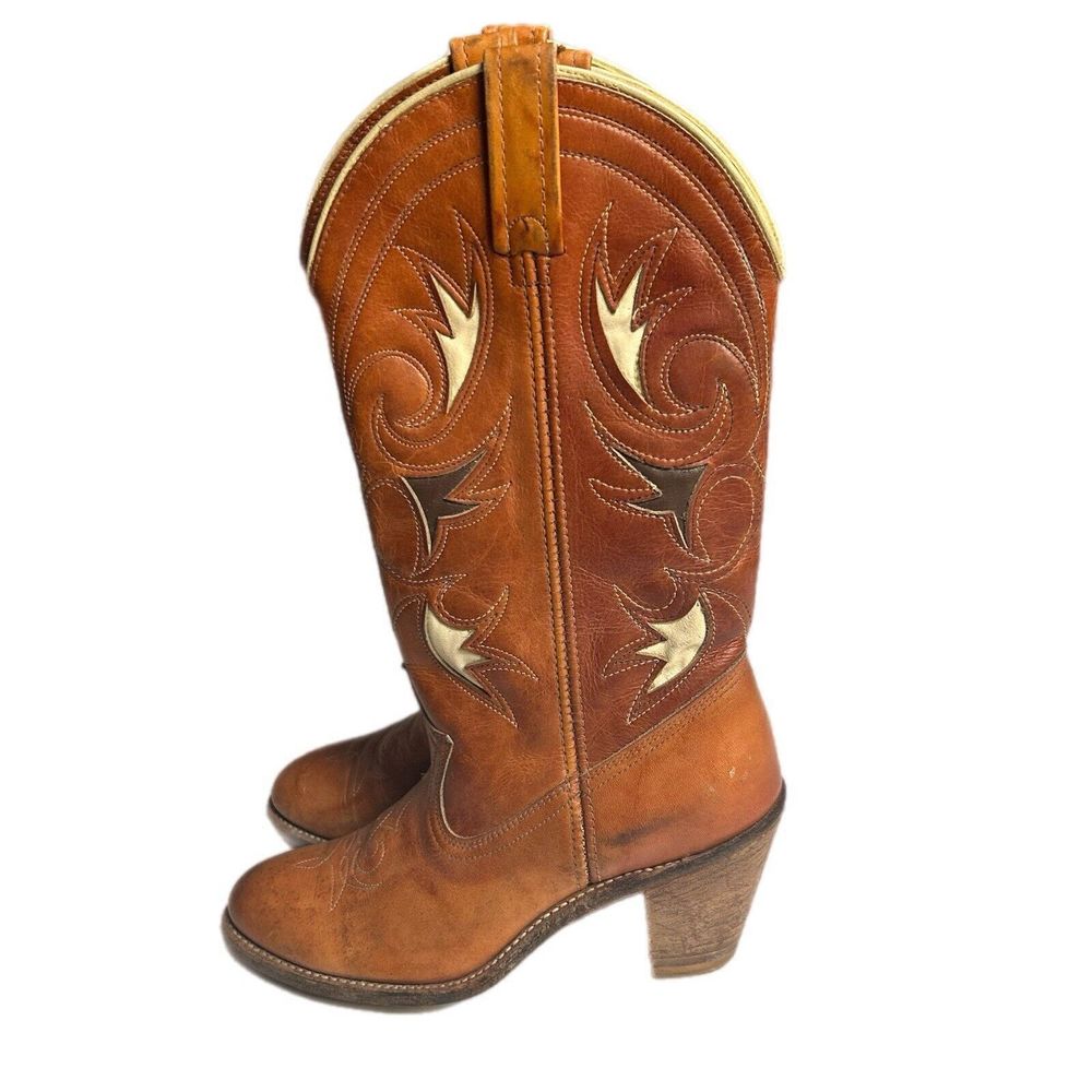 Vintage Acme Dingo USA Women Western Cowboy Boots Brown Leather Size 7M - Picture 3 of 11